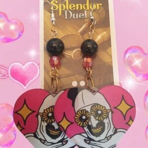 Terrifier Pink and Black Heart Earrings